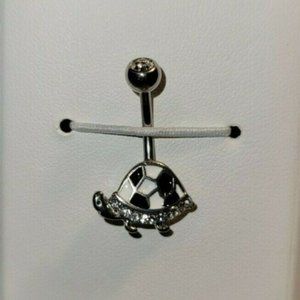 Enamel & CZ paved Turtle 316L Surgical Steel Belly Button Navel Ring Black